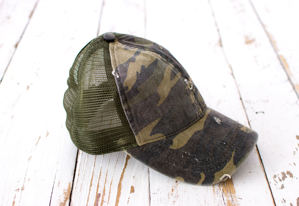 Distressed Messy Bun Caps | Adjustable