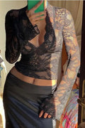 Miss Sparkling |Floral Lace Mesh V-neck Top