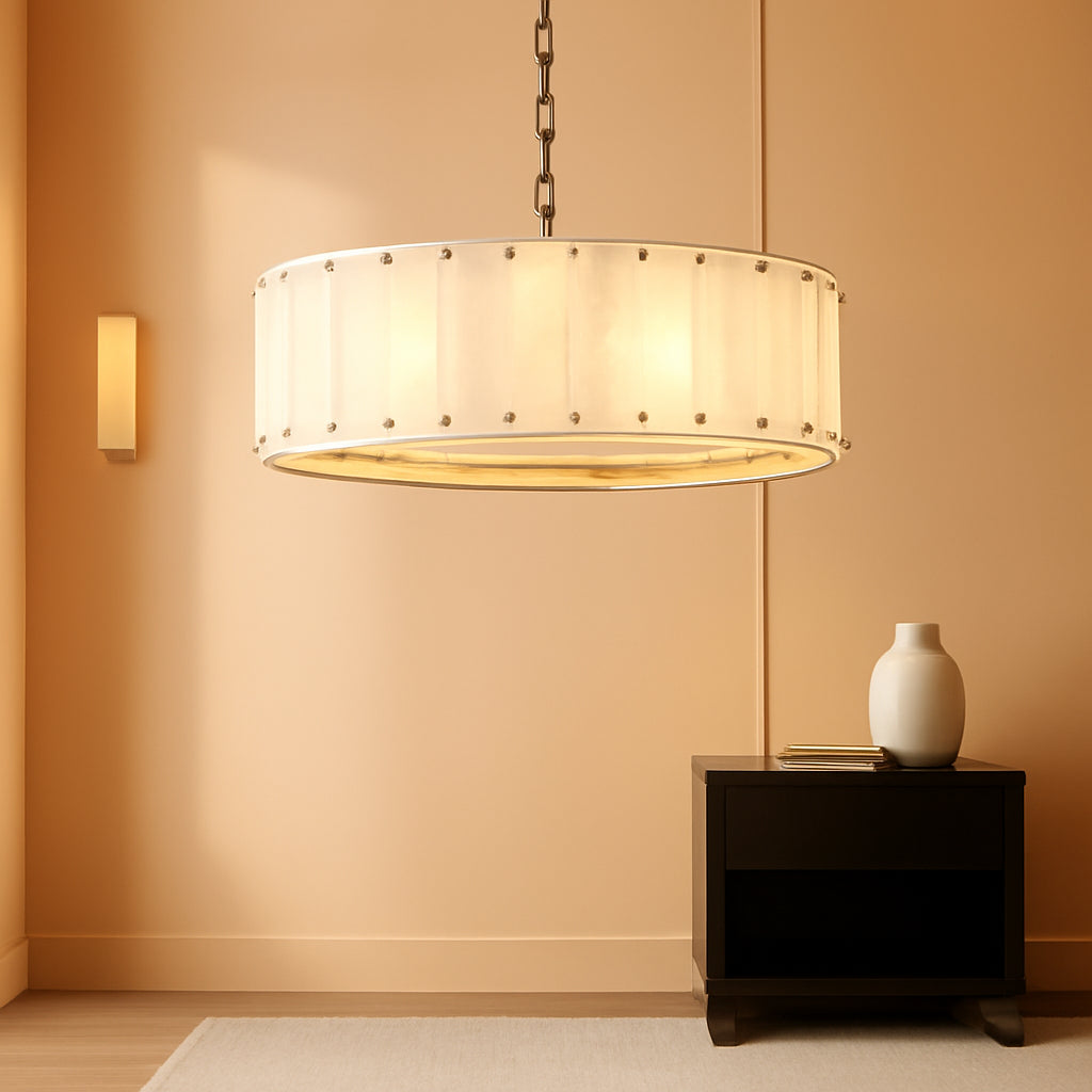 Modern Gold Alabaster Chandelier With Brass Accents