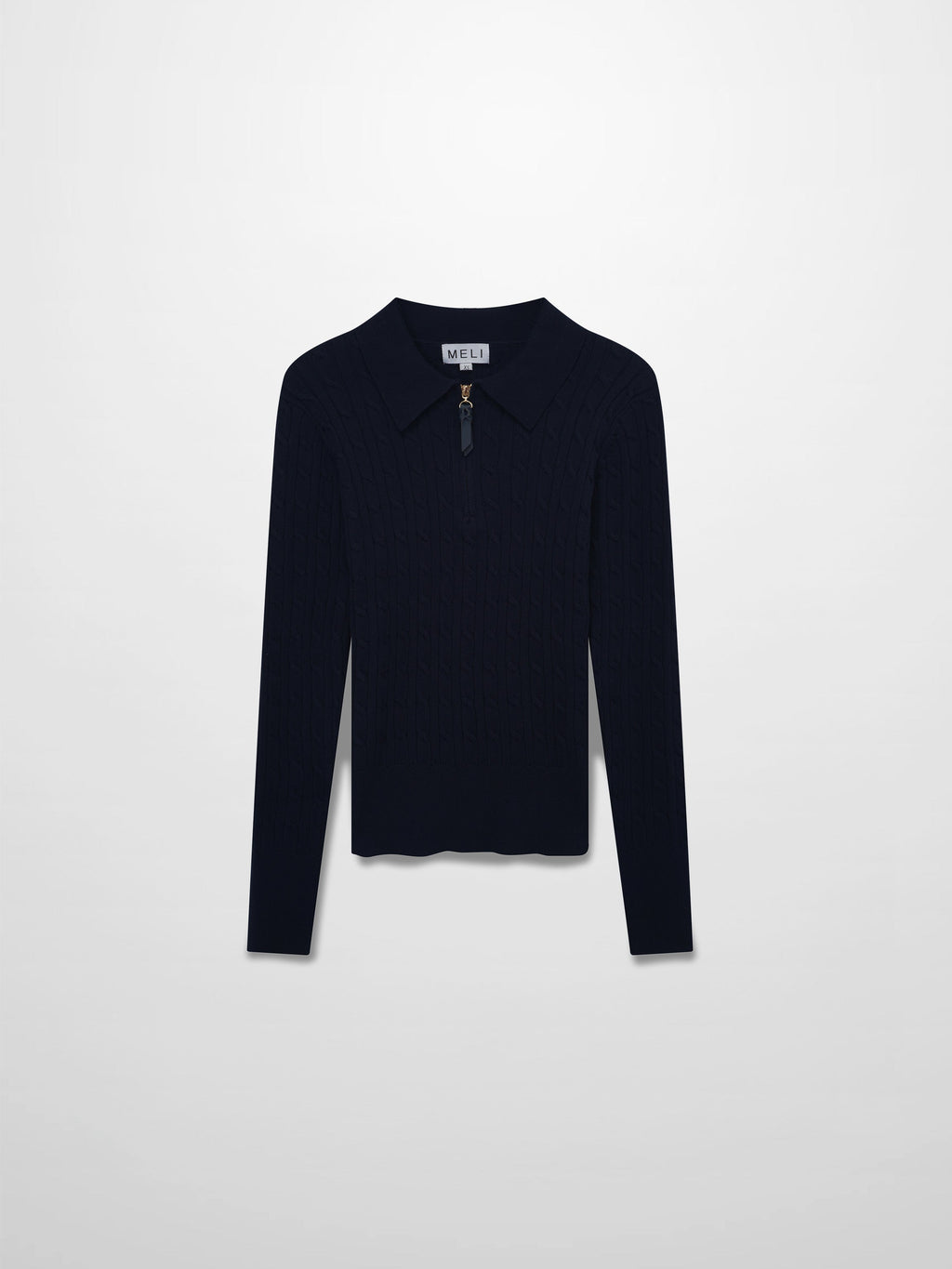 Leather Pull Half Zip Cable Polo-Navy