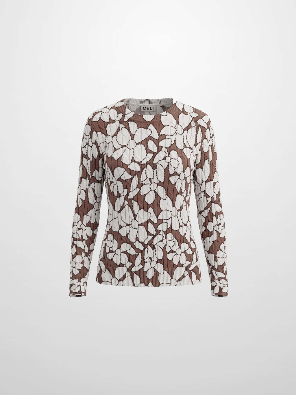 Floral Cable Printed Sweater - Brown Floral