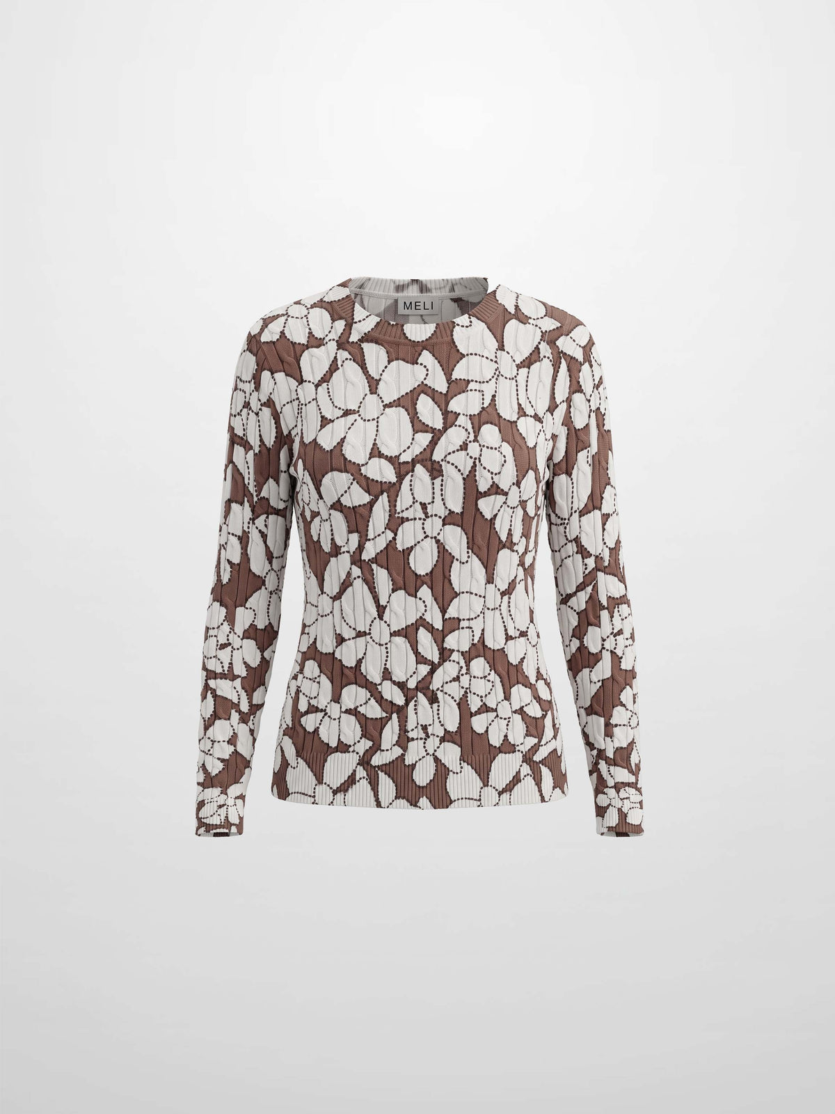 Floral Cable Printed Sweater - Brown Floral