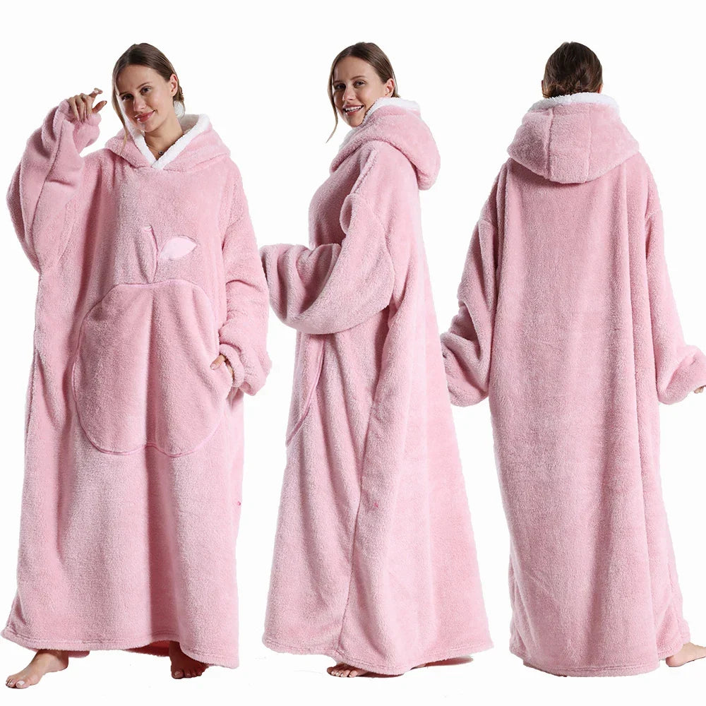 Extra Long Hooded Flannel Wearable Blanket