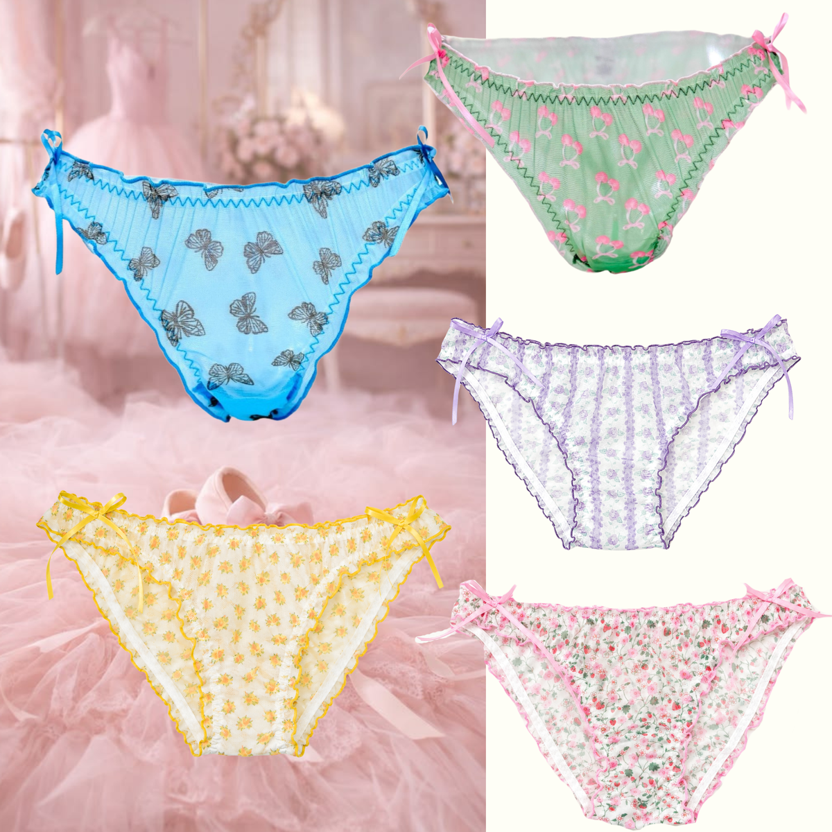 Summer Floral Fantasy Mesh Panties – 5-Pack