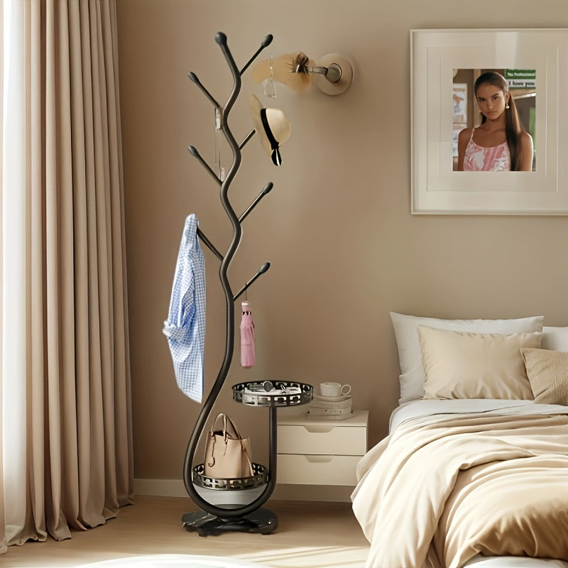 Freestanding Metal Coat Rack with Branch Hooks