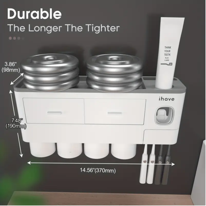 Wall Mounted Toothbrush Holder with Toothpaste Dispenser