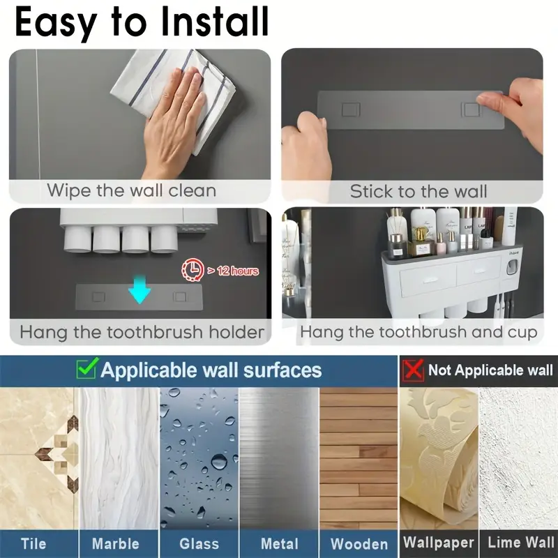 Wall Mounted Toothbrush Holder with Toothpaste Dispenser